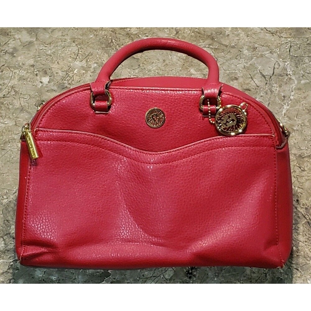 Anne Klein Signature Red Dome Satchel Double Handles With Three Pockets Inside..